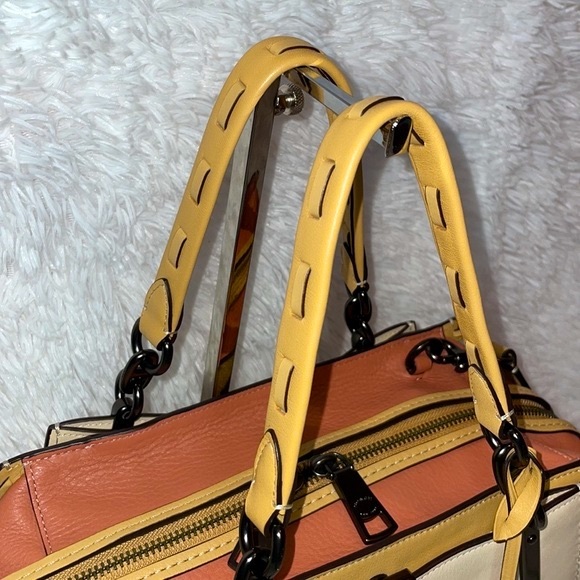 New Coach Dreamer Whipstitch Leather Satchel Bag Purse in Colorblock Tan - Picture 9 of 16